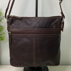 Jack‎ Georges Voyager Buffalo Leather Unisex Crossbody Bag Brown Top Zip Purse